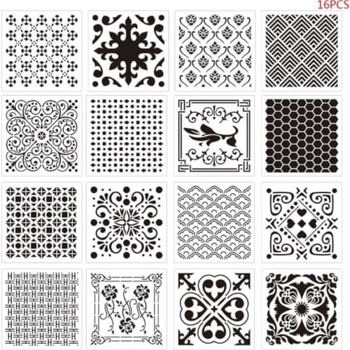 16pcs Mandala Stencil Wall Painting DIY Drawing Template for stone Wood Funiture