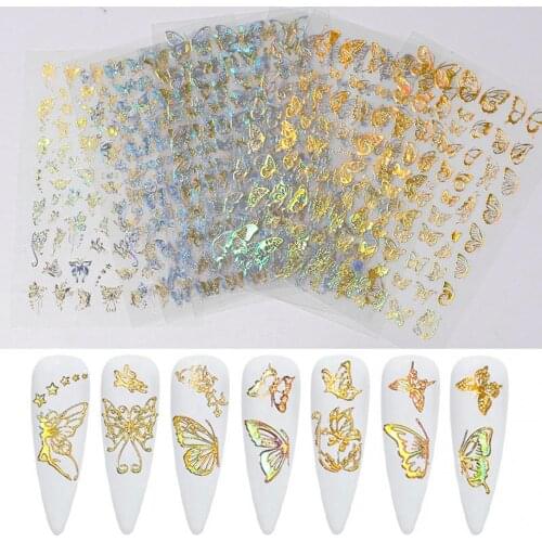 3Pcs 3D Nail Art Stickers Bronzing Butterfly Adhesive Sliders Nail Decals Laser Butterfly Nail Sticker Wrap Foils Nail Art Decor
