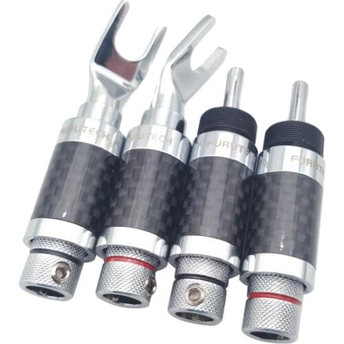 4Pcs Audiophile Furutech Banana Plug Rhodium Plated HiFi Audio Adapter Carbon Fiber Y Spade Connector