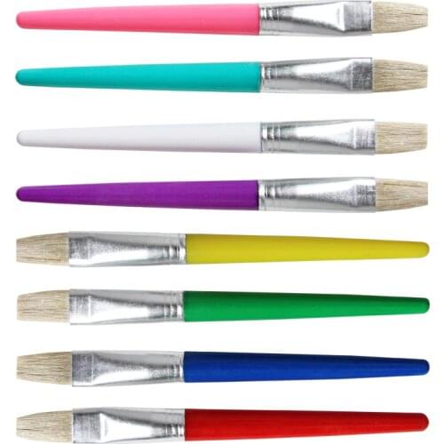 Candy color 8 pcs flat head plastic rod pig mane painting oil painting pen children DIY graffiti pen Art for Supplies Stationery