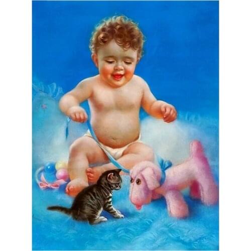 DIY Diamond Painting Cross Stitch Pattern 5D Diamond Embroidery Baby and cat Mosaic rhinestone Full Drill Home Decor stickers