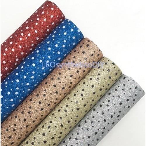 1PC 21X29CM Glitter Fabirc, Chunky Glitter Leather, Stars Glitter Leather Sheets For Making Bows LEOsyntheticoDIY GM3149B