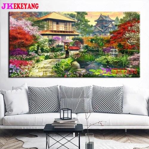 Large 5D Diy diamond painting Japanese cherry blossoms and palace Diamond Mosaic Rhinestone Embroidery cross stitch Y4560