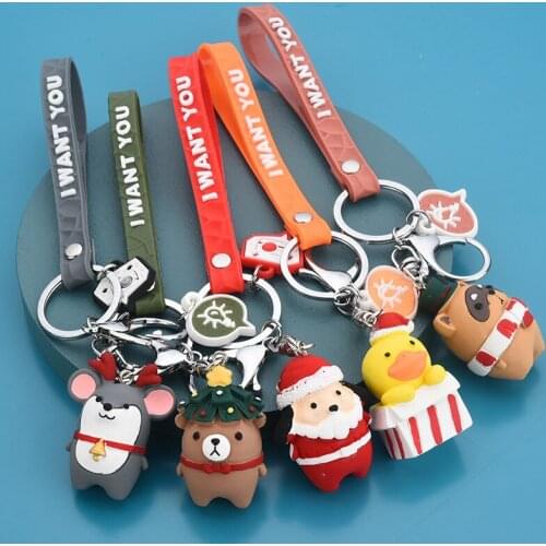 Christmas Santa Claus Duck Deer Key Holder Chains Wholesale Resin Bag Pendant Keyrings KeyChains for Women