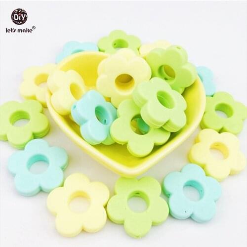 Lets make silicone beads flower hole 20pc silicone flower small 2.5cm DIY crafts teething beads candy color beads baby teether