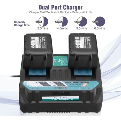 Fast Rapid Double Twin Battery Charger Lithium Batteries Power Tool Charger For Makita DC18RD 14.4V -18V 4A