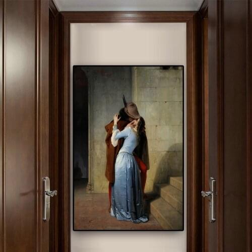 The Kiss by Francesco Hayez Oil Painting on Canvas Portrait Posters and Prints Scandinavian Pop Art Wall Picture for Living Room