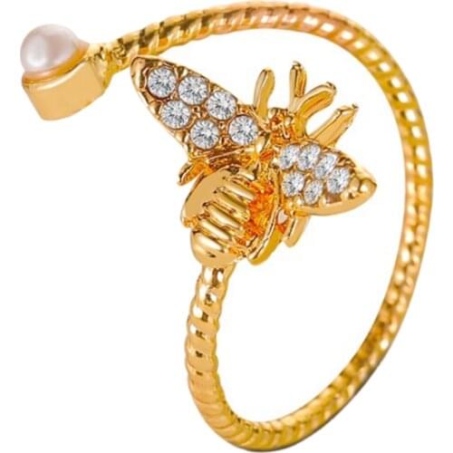 Little Bee Index Finger Ring for Women Jewelry Accessories Female Open Design Pearl Adjustable Ladies Rings