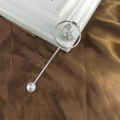 Fashion New Simple Round Pin Brooch Pearl Geometric Marble Pattern Spherical Female Male Natural Stone Long Needle Lapel Pins