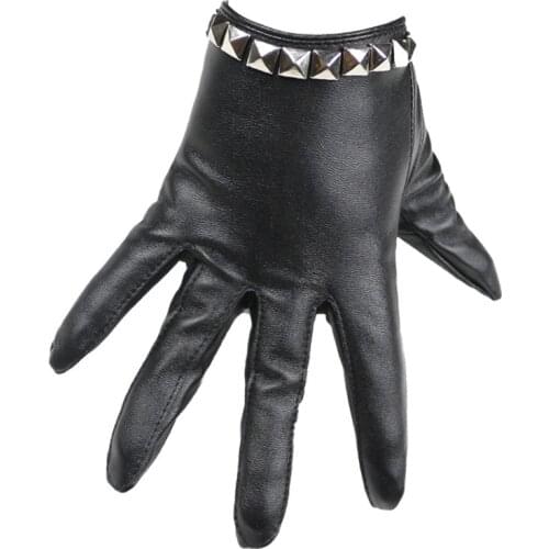 Fashion Rivet Female Pu Leather Gloves Women Mercerized Hip Pop Nightclub Dancing Performance Pole Full Finger Punk Mittens A4