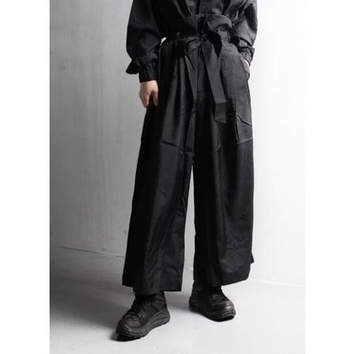 Korean loose wide leg pants mens thin long pants fashion Satin drape feeling solid straight small trousers