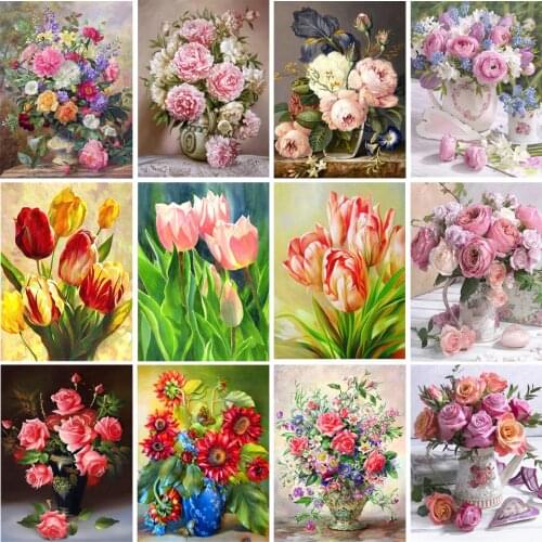 5D DIY Diamond Painting Flower Vase Full Diamond Embroidery Cross Stitch Kit Rose Rhinestone Mosaic Gift Home Decoration Picture