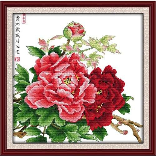 Chinese style peony cross stitch kit DMC thread 14ct count print canvas stamped cross stitch embroidery DIY handmade needlework
