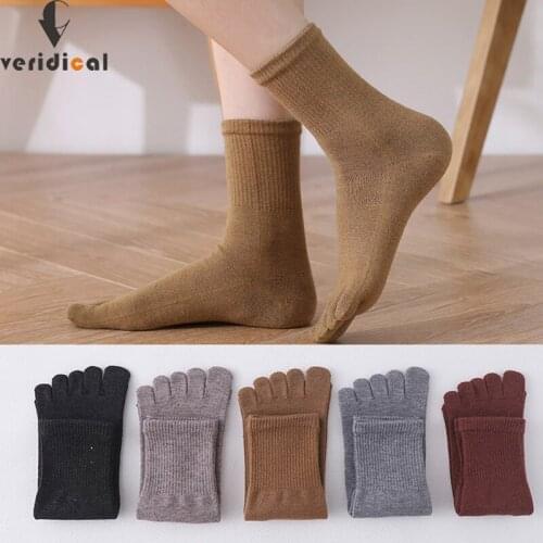 Good Quality Wool Women Short Socks With Toes Solid Warm Compression Breathable Soft Elastic Five Finger Harajuku Socks EU 36-44