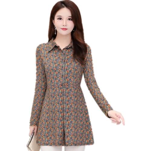 New Autumn 2020 Korean Fashion Clothing Women Casual Plus Size L-5xl Peplum Floral Printing Pockets Cotton Long T Shirt 8143