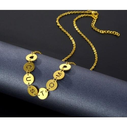 Stainless Steel Letter Personalized Hollow Round Circle Custom Name Necklace Pendant For Women Jewelry