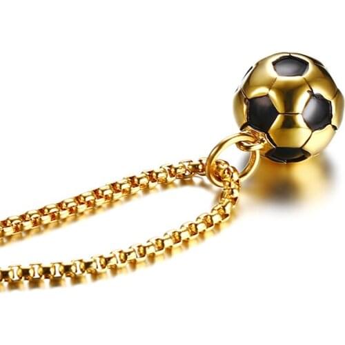 Football Pendant Sport Jewelry Stainless Steel Gold Color Enamel Soccer Ball Chain Charm Necklace for Men Gift Long Necklace