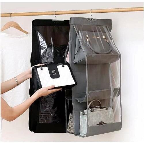 6 Pocket Hanging Handbag Organizer For Wardrobe Closet Transparent Storage Bag Door Wall Clear Sundry Shoe Bag With Hanger Pouch