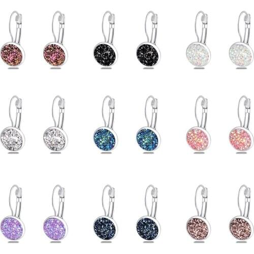 Simple Lovely Girls Huggies Hoop Earrings Round Crystal Resin Boho Classic Charming Earrings Stud Gift