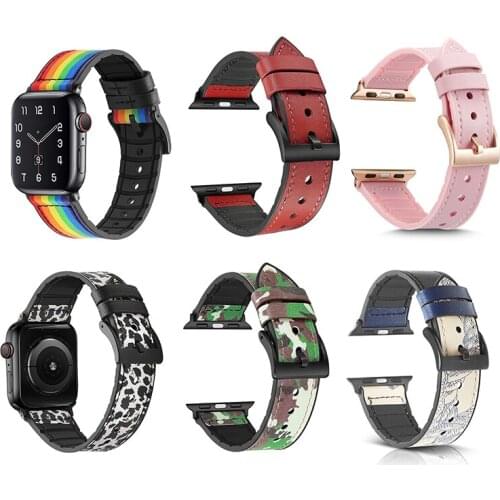2021 Genuine Leather TPU Watch Strap for Apple Watch Series SE 6 5 4 Fashion Watch Band for iWatch 3 2 1 Wrist Strap Man Woman