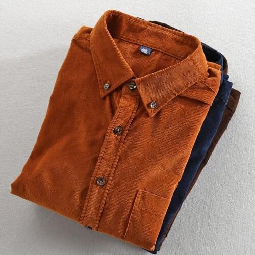 Brand Quality Men Long Sleeve Cotton Corduroy Shirt Mens Casual Dress Male Shirts High Street Wearing 2021 Mens Vintage Shirts
