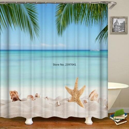3d Shower Curtains Beach Sea Shell Scenery Bath Curtains Waterproof Bathroom Printing Fabric With Hooks Home Decorative