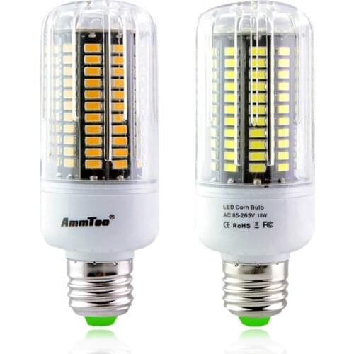 AmmToo E27 LED Lamp AC85-265V SMD5736 Led Corn Bulb 140Leds 18W Bombillas Led Light Bulb Lampada Ampoule Lighting For Home Decor