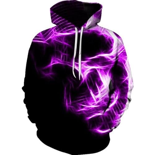 Mens Hoodies 3D Printing Purple Flame Skull Hoodies Sweatshirt Young Loose Casual Sportswear Spring Autumn Coat Street Clothing