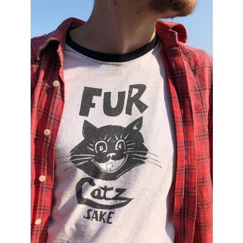 Hillbilly Fur Catz Sake Funny Unisex Ringer Tshirt Plus Size Modal Cotton Soft Graphic Tees Short Sleeve Summer Aesthetic Shirt