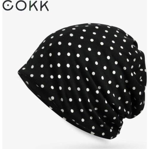 COKK Womens Beanie Hat Cotton Summer Dot Pattern Beanie Hats For Men Women Slouchy Beanies Skullies Hat Female Male Bone Gorros