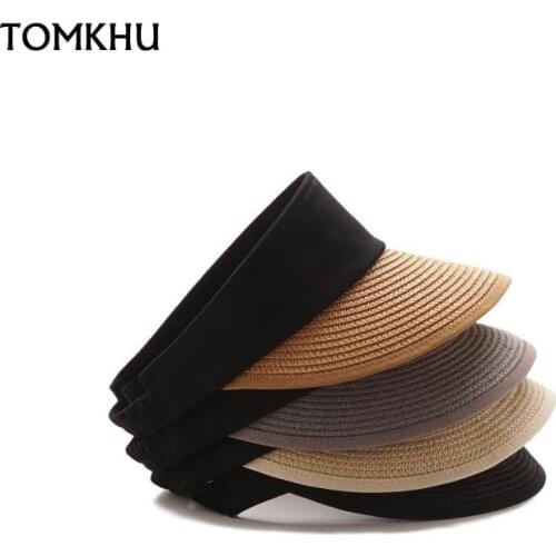 2020 High Quality New Simple Summer Straw Sun Hat Women Backable Sun Visor Hat with Big Heads Wide Brim UV Protection Female Cap