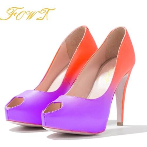 Heart-Shaped Peep Toe Thin Heel Platfrom Pumps Slip-On Heels Spring/Autumn Fashion Party Shoes for Women Large Size 15 16 FOWT