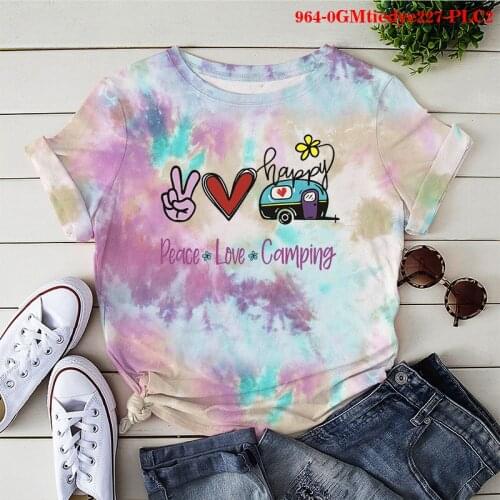 Women Tie Dye Peace Love Camper Letter Print Tshirt Harajuku Casual 90s T Shirt Fashion Female T-Shirt Drop Shipping Graphic Tee