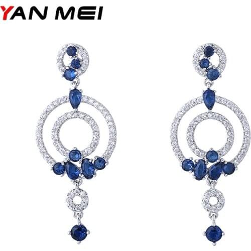 YAN MEI Women Jewelry High Quality Blue Cubic Zirconia Earring Romantic Dangle Earrings GLE6636