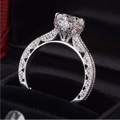 2019 Hot Classical Jewelry Real 925 Sterling Silver 5A Cubic Zirconia Hollow Flower Ring Party Women Wedding Bridal Rings Gift