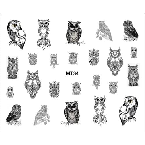 1 Sheet Nail MT34 Fashion Black Cartoon Cute Owl Nail Art Water Transfer Sticker Decal For Nail Art Tattoo Tips DIY Nail Tool