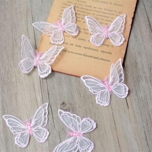 1PCS Light Pink Color Double Layers Organdy Butterfly Patch Doll clothing wedding decoration materials