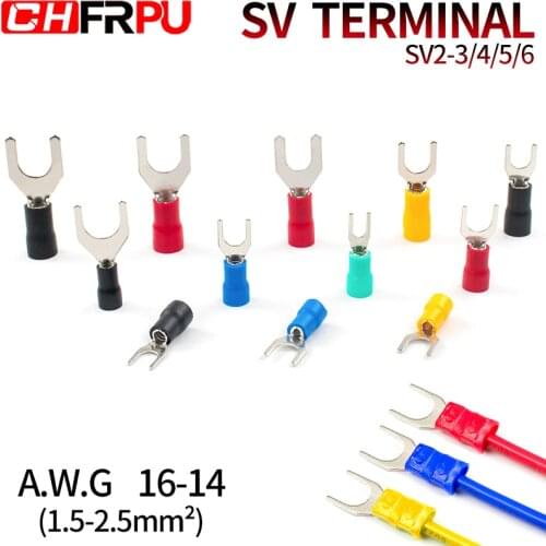 100Pcs SV series Fork Insulated Electrical Wire Crimp Terminals A.W.G 16-14 spade terminals Crimp Wire Connectors