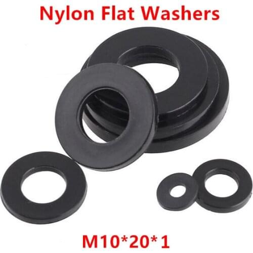 1000pcs M10(ID)*20(OD)*1mm Black nylon flat washer M10 Plastic plain washers ring Gasket M10X20X1mm