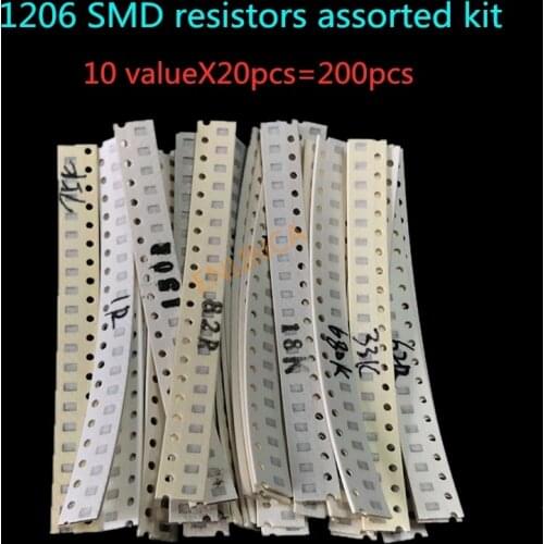 200PCS 1% 1206 SMD resistors assorted kit set ,10 valueX20pcs=200pcs 1R00 R820 R750 R620 R500 R470 R330 R220 R150 R100