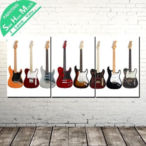 3 Piece Guitars for Music Modern Wall Art Canvas Painting Posters and Prints Framed Art Painting Pictures for Home Decoration