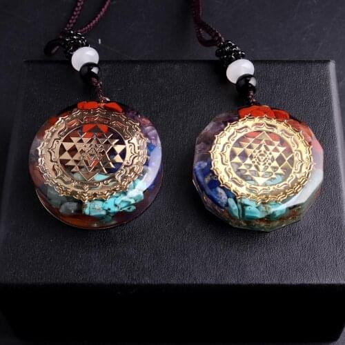 6pcs/lot Orgone Sri Yantra Pendant Necklace Aura High Frequency Chakra Healing Energy Necklace Meditation Handmade women jewelry