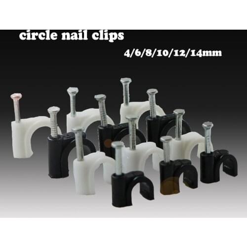 Freeshipping black 100pcs Circle nail Cable clamp Clips 12 14 16 18 20 25 mm For Wire Plastic C Shape black With Fixing Nails