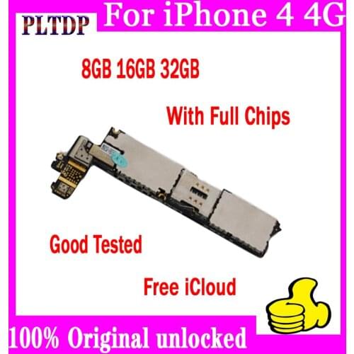 Free Shipping for iphone 4 Motherboard 16gb with Chips unlocked Complete Logic Boards for iphone 4 4g Mainboard 8GB 32G replace