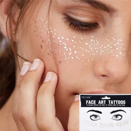 Flash Metallic Gold Face Temporary Tattoo Waterproof Blocked Freckles Makeup Stickers Eye Decal Wholesale
