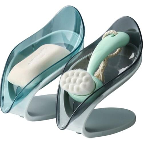 Soap Dish Leaf Shape Soap Holder Cleaning Brush Plate Tray Creative Sink Suction Towel Rags Dry Box Bathroom Supplies