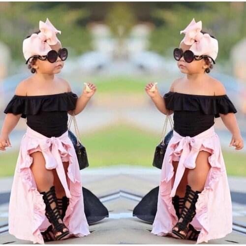 Kids Clothes Summer Girl Set Pink Toddler Children Princess Infant Girls Kids T-shirt+Shorts+Skirt+Hairband Baby Clothing Sets