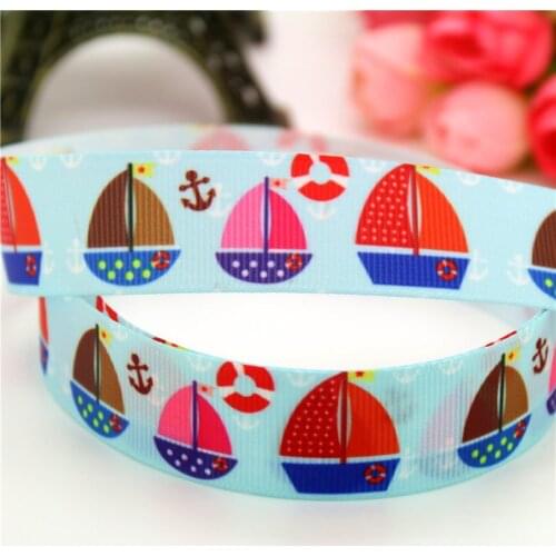 DHK 7/8'' Free shipping sea boat printed grosgrain Ribbon headwear hair bow diy party decoration wholesale OEM 22mm B1507