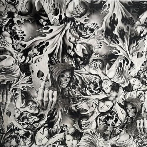 TSAUTOP 1M X 10M Hydrographic Film Liquid Skull Design Water Transfer Print Decoration Decals WDF1147