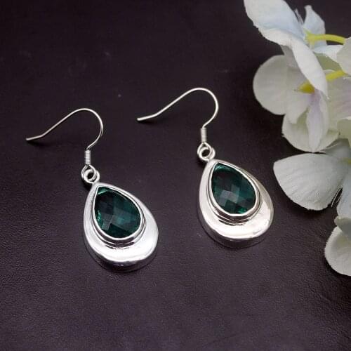 Hermosa Charming Natural GreenTopaz Silver Plated Dangle Earrings For Women Fashion Jewelry 1 1/2 Inch